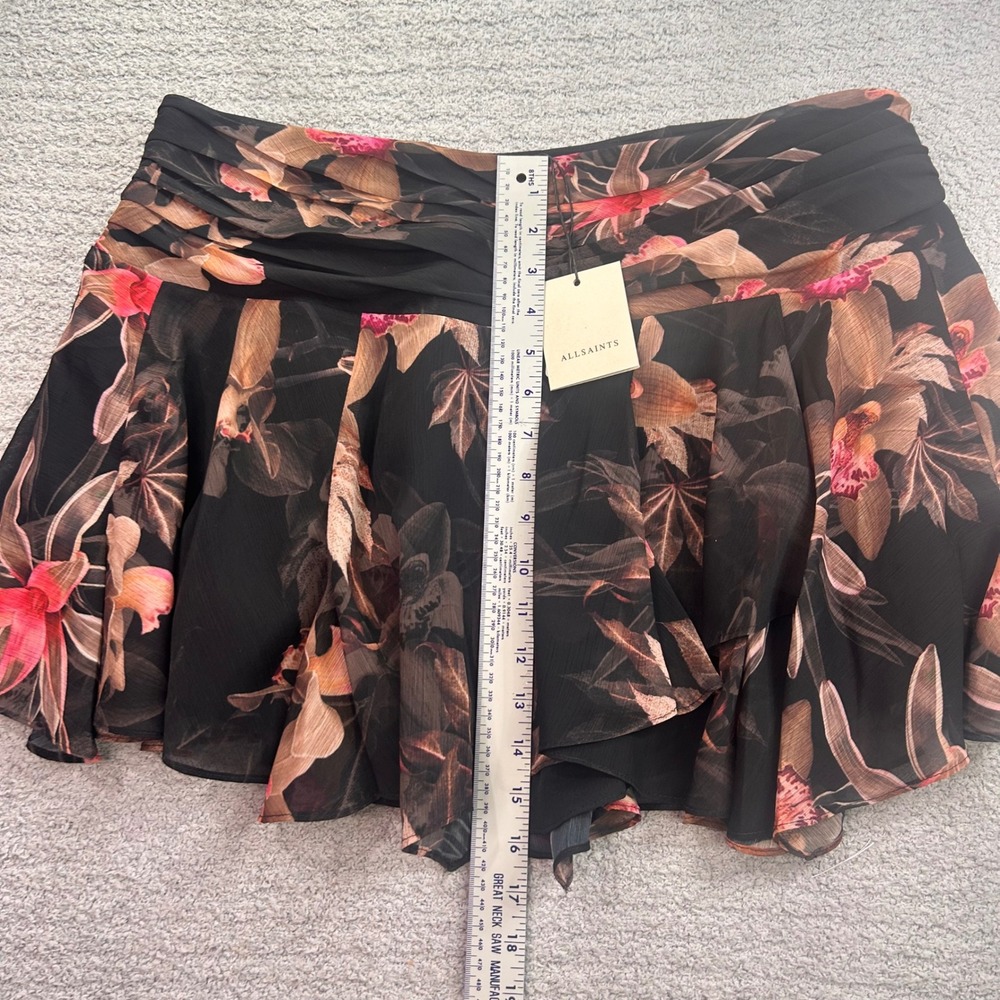 AllSaints nwt Erica Floral Miniskirt Ruched Ruffle size 12 Goth Edgy Boho Chic - Picture 5 of 7